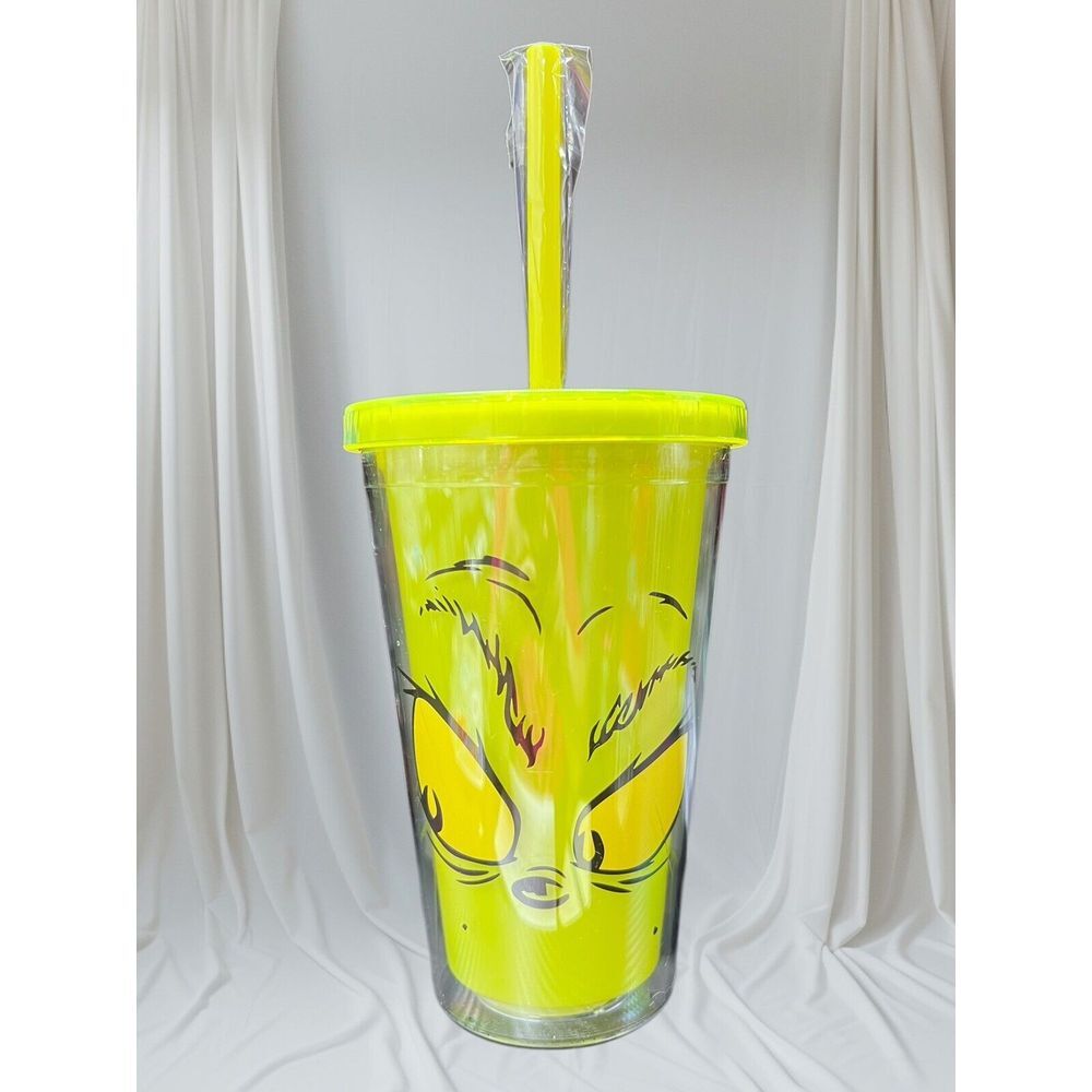 New The‎ Grinch Dr. Seuss Water Tumbler With Straw Green 16oz